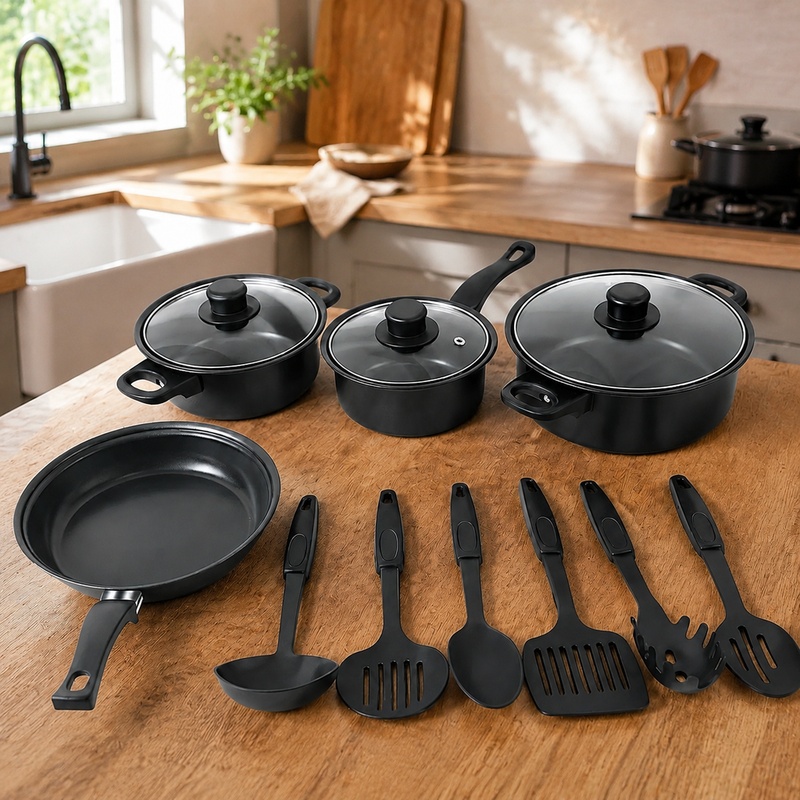 Paella Pan Steel - 13-delige keukenset met antiaanbakinductiepannen, koekenpan en